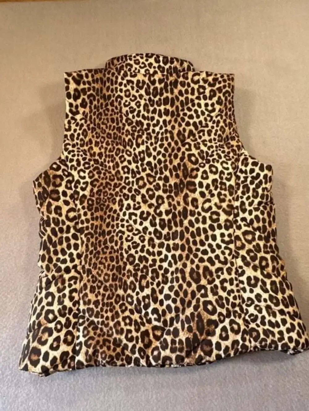 Michael Kors Women's Leopard Print Quilted Puffer Vest with Logo Zipper Pull